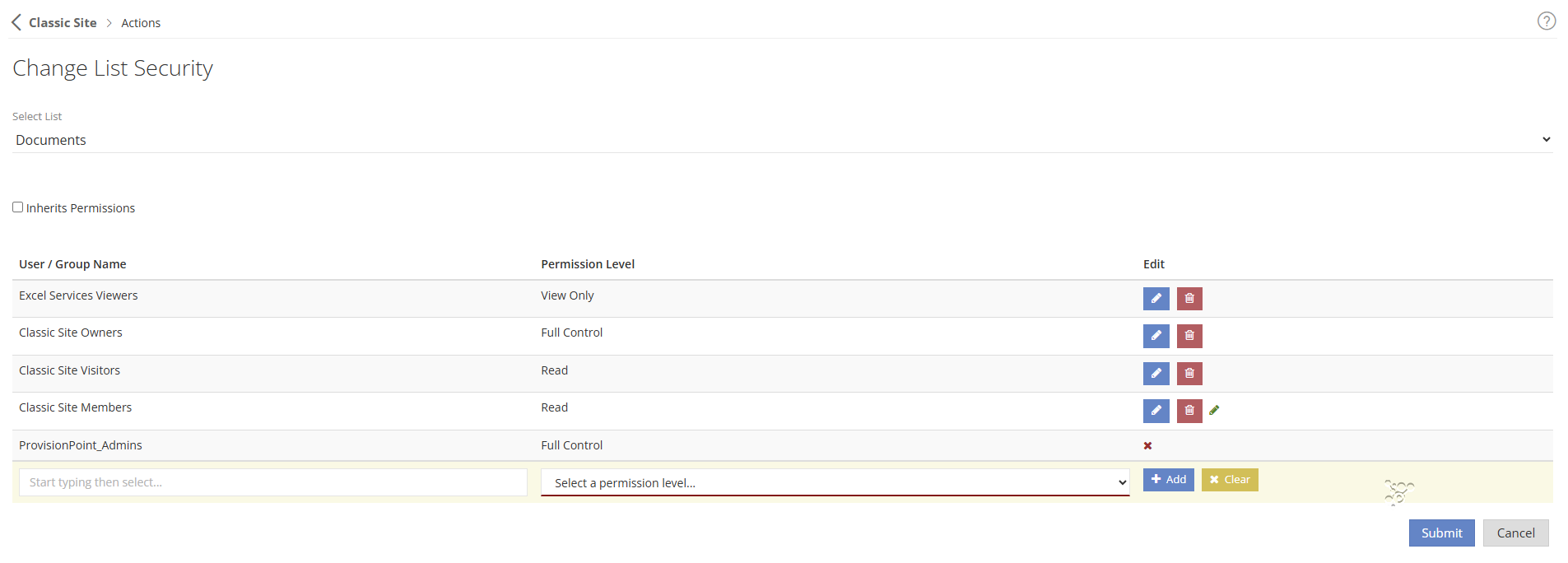 Change List Security