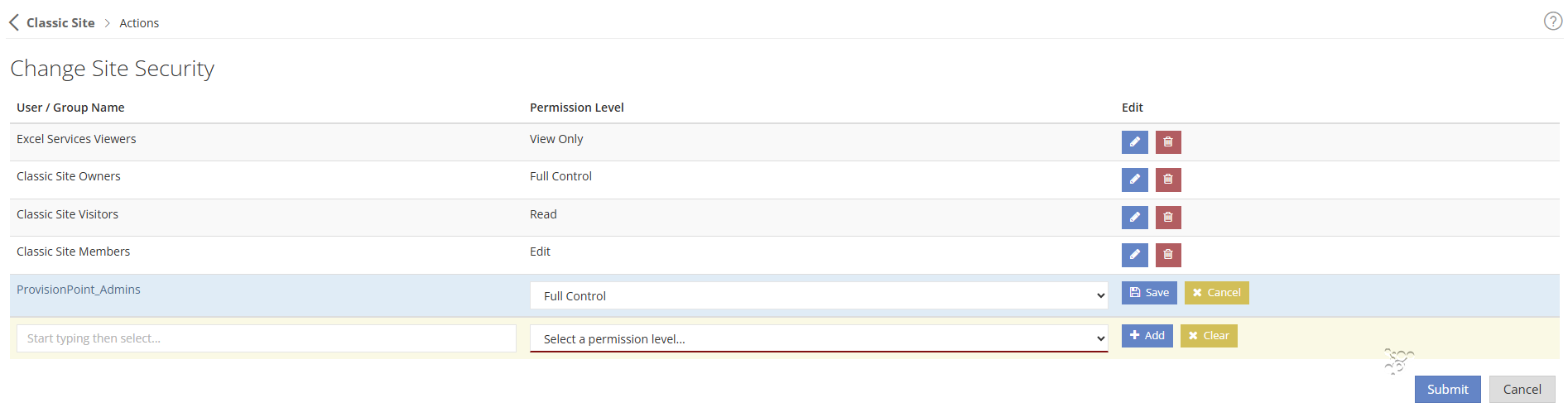 Change Site Security